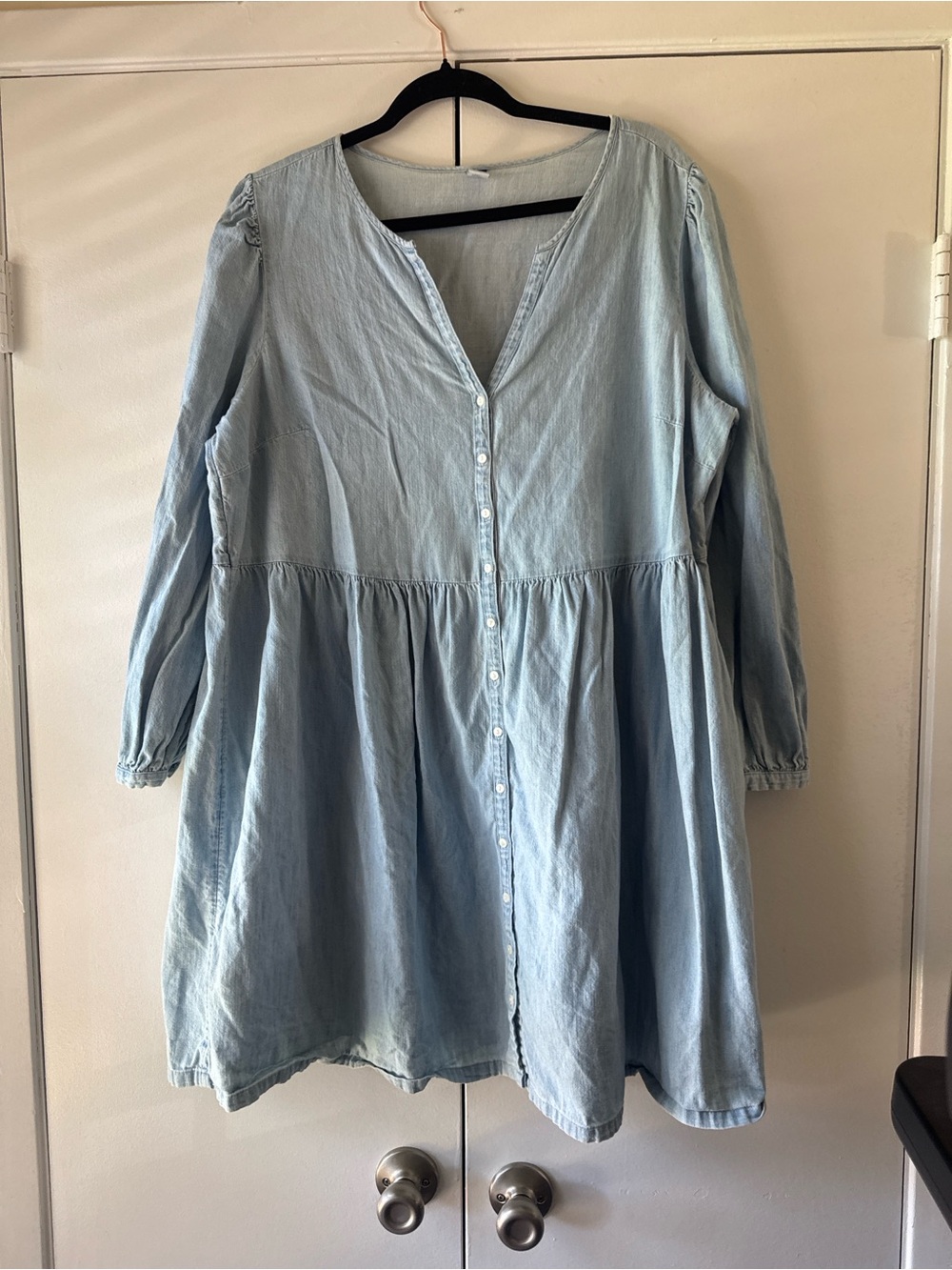 Old Navy Chambray Babydoll Dress XL Light Wash Button Front Flowy Mini